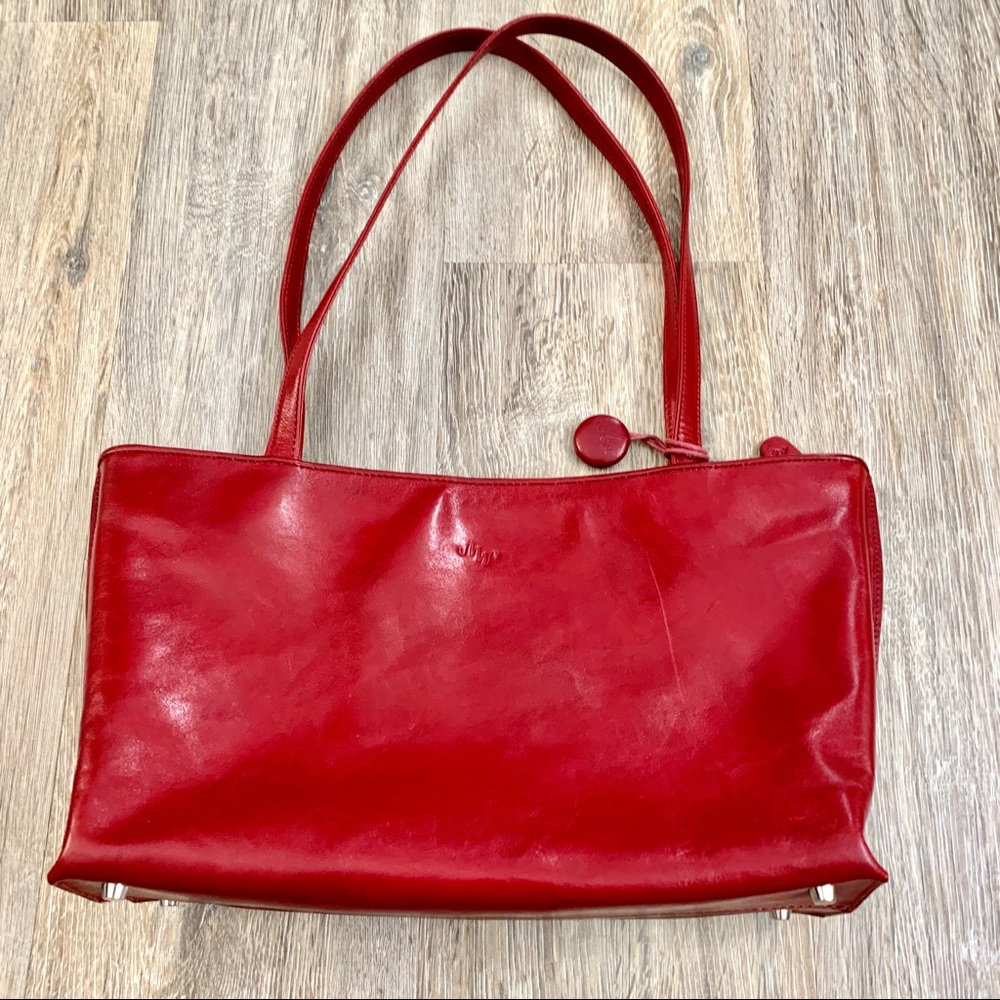 Monsac Red Leather Shoulder Bag